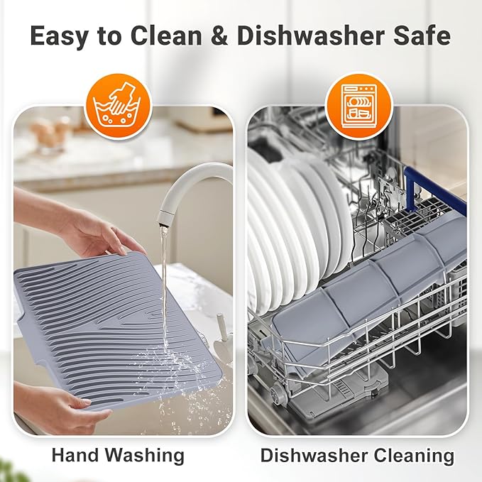 Silicone Dish Drying Mat for Kitchen Counter, Dish Drying Pad, Non-Slip Drain - Image 3
