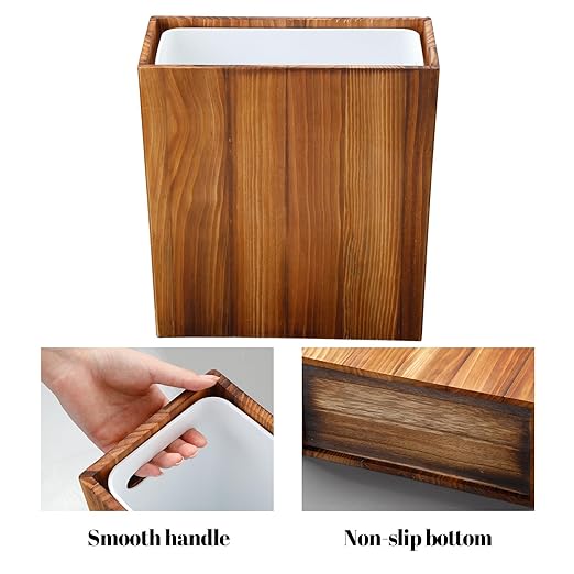 3 Gallon Wooden Trash Can with Liner, Small Solid Wood Bathroom Trash Can - Image 6