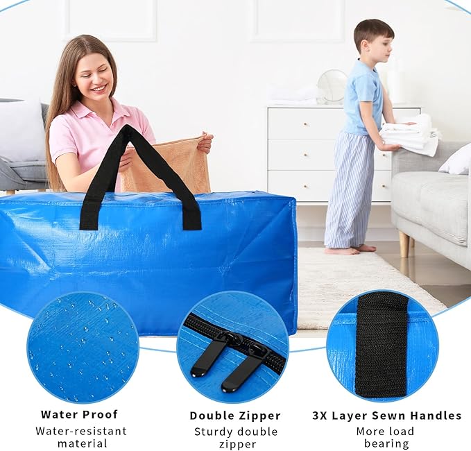 2 Pack Heavy Duty Extra Large Moving Bags Storage Tote - Image 2