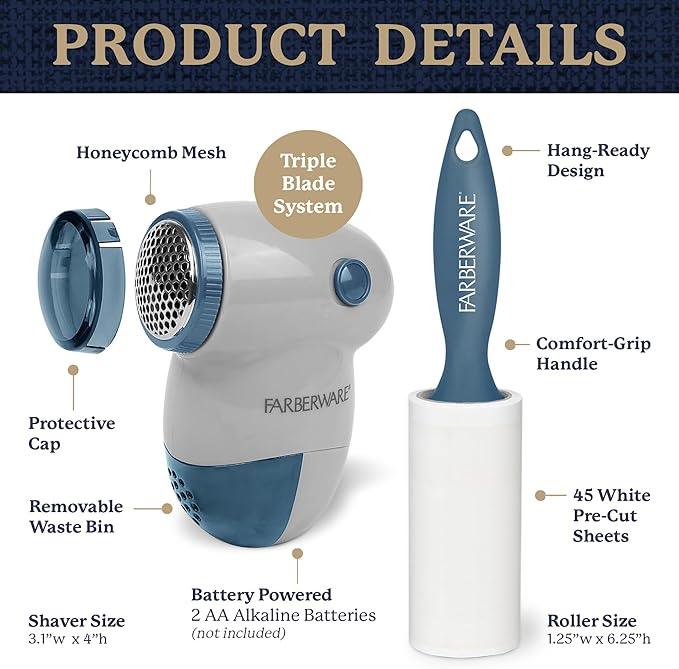 Farberware Fabric Shaver & Lint Remover Set–Battery Operated Sweater Shaver - Image 6