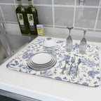 Giwawa Chinoiserie Flower Dish Drying Mat Blue Leaves Dishes Drying Pad - Image 6