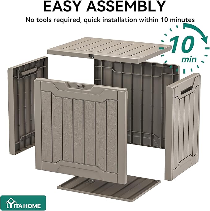 YITAHOME 31 Gallon Outdoor Storage Box, Resin Deck Box and Waterproof Package Delivery Box for Gardening Tools, Pool Supplies, Patio Furniture, Lockable, Taupe - Image 3