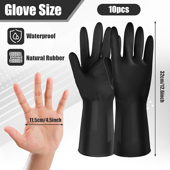 10 Pairs Chemical Resistant Latex Gloves, Heavy Duty Black Rubber Gloves - Image 2