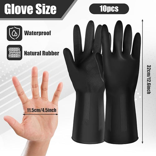 10 Pairs Chemical Resistant Latex Gloves, Heavy Duty Black Rubber Gloves - Image 2