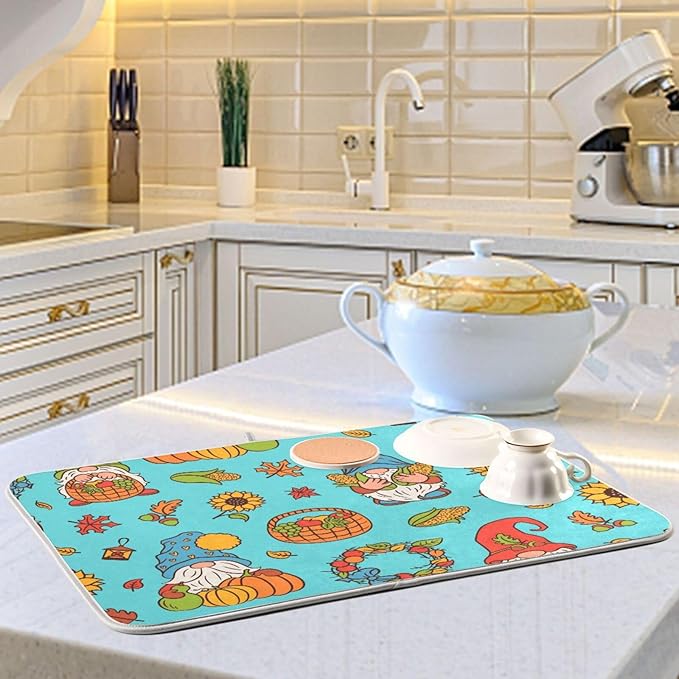 Autumn Gnomes Harvest Theme Dish Drying Mat Super Absorbent Drying Mat Large - Image 6