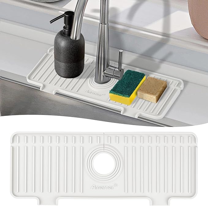 Kitchen Sink Splash Guard, Silicone Faucet Guard & Draining Mat, Bathroom and by Amerner