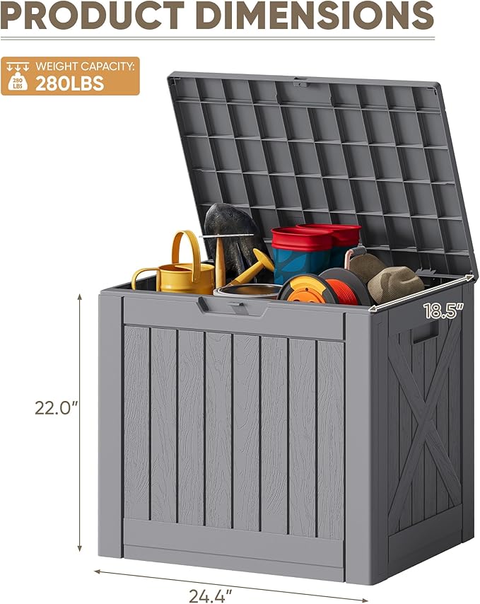 JUMMICO 42 Gallon Deck Box Waterproof, Resin Outdoor Storage Box with Side Handles, Outdoor Storage Benches Lockable for Patio Cushions and Garden Tools (Gray) - Image 3