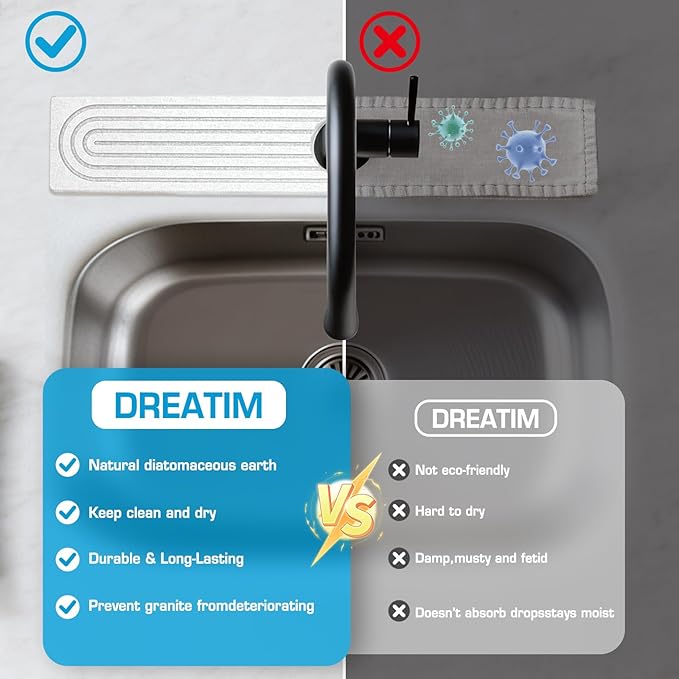 Faucet Mat for Kitchen Sink, Diatomite Quick Drying Tray, Long 23.6'' Kitchen - Image 6