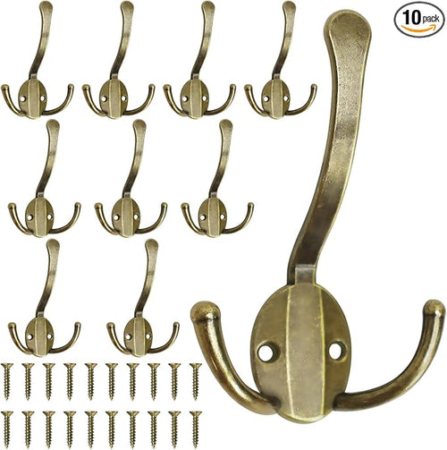 10 Pack Coat Hooks Heavy Duty, Metal Three Prongs Large Coat Hooks Wall Mounted by Homanu
