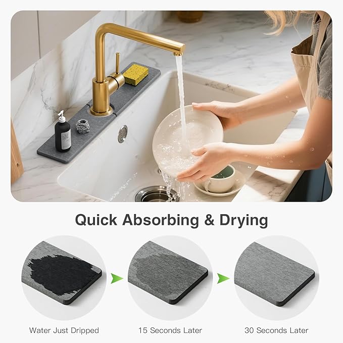 20" x 4" Stone Faucet Mat for Kitchen Sink, Quick Drying Diatomite Sink Tray - Image 3