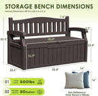 Greesum 80 Gallon Outdoor Storage Bench, Resin Patio Furniture with Armrest,Waterproof and UV-Resistant, Perfect to Garden, Poolside and Lawn, Dark Brown - Image 3