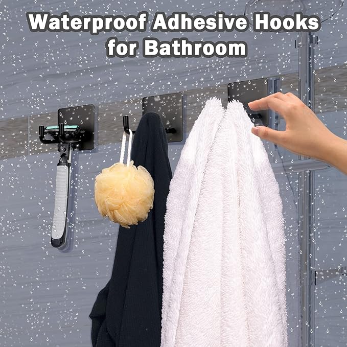 Adhesive Hooks, Stick on Stainless Steel Towel Robe Razor Wall Hooks - Image 3