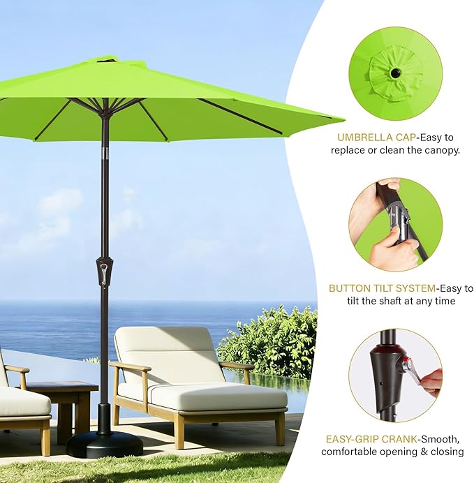 MEWAY 9ft Patio Umbrella Outdoor Table Umbrellas with Push Button Tilt and Crank, Market Umbrella 8 Sturdy Ribs for Deck, Garden, Pool and Backyard, Apple Green - Image 6