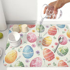 Easter Dish Drying Mat for Kitchen Counter Colorful Easter Eggs Floral Pattern - Image 6