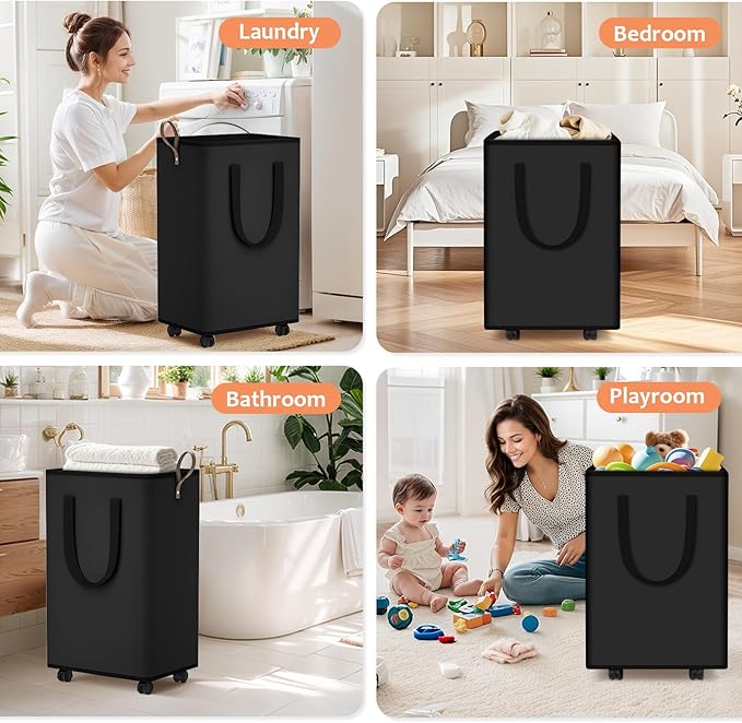 Laundry Basket with Wheels, Collapsible Laundry Baskets, Laundry Hamper with - Image 7