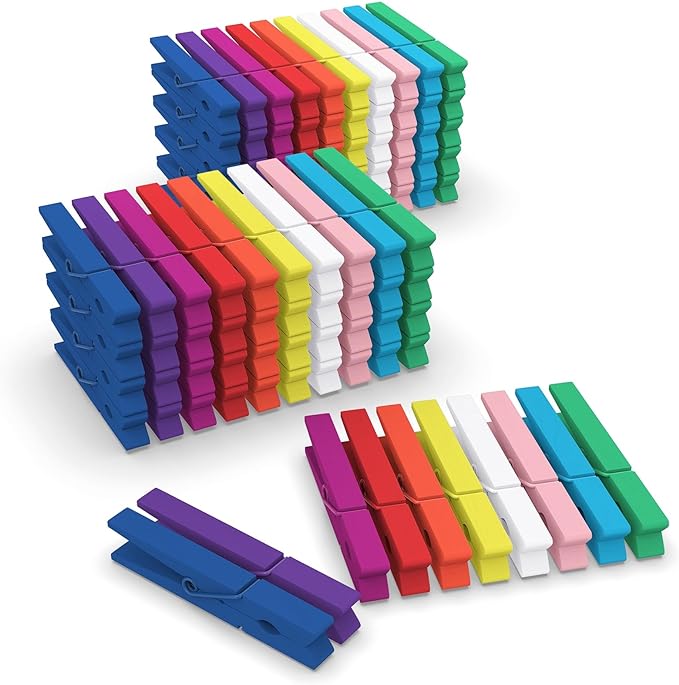 100 Pcs Colored Clothes Pins Wooden, Colored Clothespins by FEFU