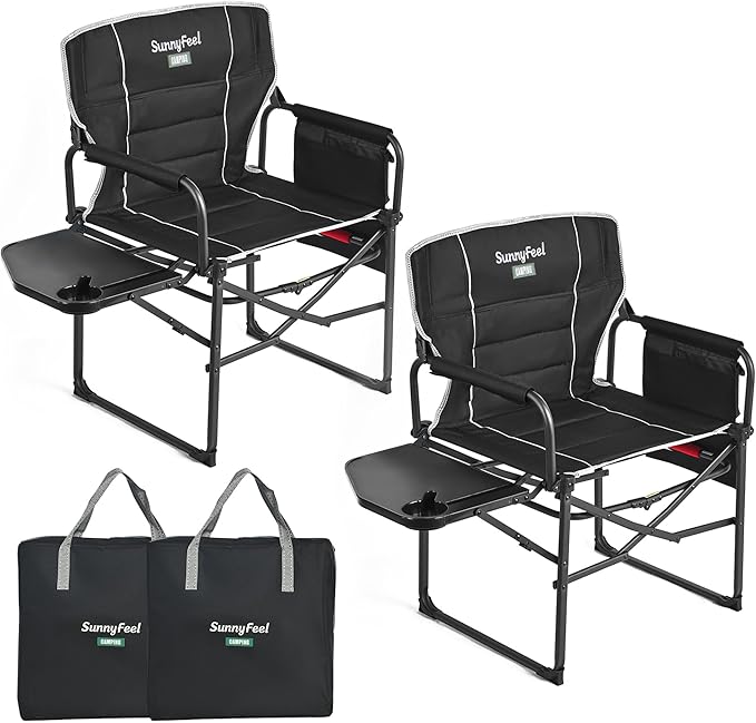 SUNNYFEEL Camping Directors Chair, Heavy Duty,Oversized Portable Folding Chair with Side Table, Pocket for Beach, Fishing,Trip,Picnic,Lawn,Concert Outdoor Foldable Camp Chairs by SunnyFeelCamping