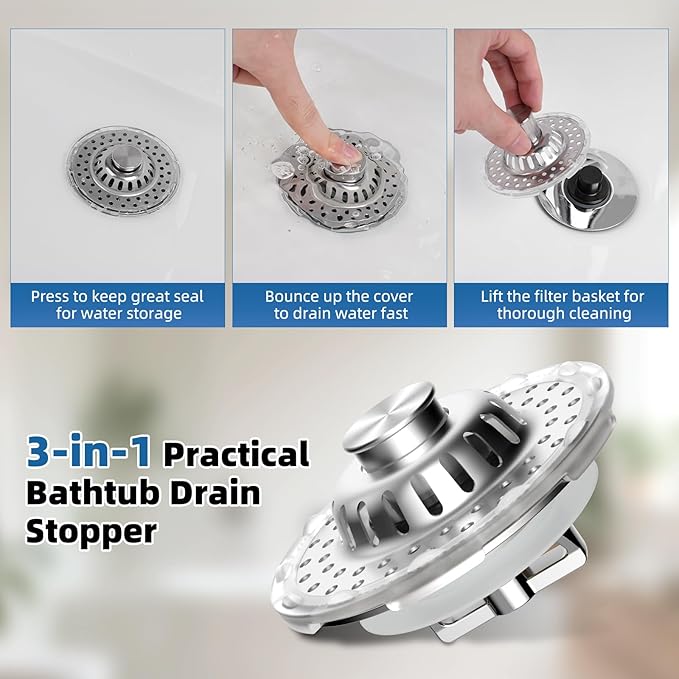Universal Bathtub Drain Stopper Shower Drain Hair Catcher - Image 3