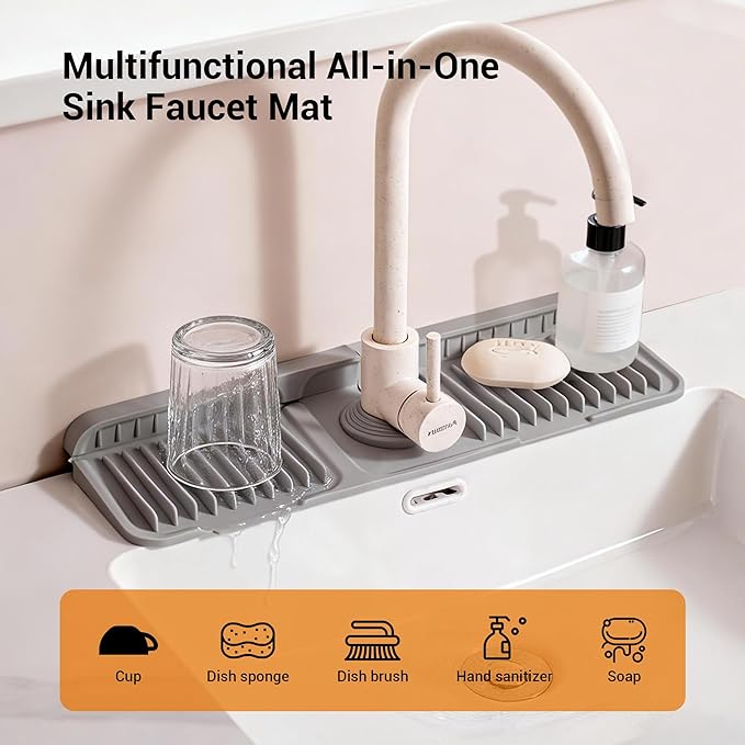Faucet Mat for Kitchen Sink, Snap-On Design & 7°slope Fast Drain, Folding Sink - Image 2
