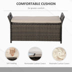 Outsunny 29 Gallon Patio Wicker Storage Bench, Outdoor PE Rattan Patio Furniture, 2-in-1 Large Capacity Rectangle Garden Storage Box with Handles and Cushion, Cream White - Image 5