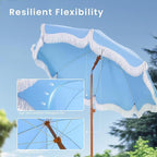 PHI VILLA 7ft Beach Umbrella with Fringe & Sand Anchor, Outdoor Patio Heavy Duty Windproof Portable Tassel Umbrellas for Sand with Push Button Tilt & Carrying Bag, UPF 50+, Light Blue (No Base) - Image 3