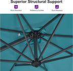 PURPLE LEAF 10'×10' Patio Umbrella with Base and Cover Outdoor Umbrella Large Cantilever Windproof Offset Heavy Duty Sun Umbrella for Garden Deck Pool Patio Turquoise Blue - Image 4
