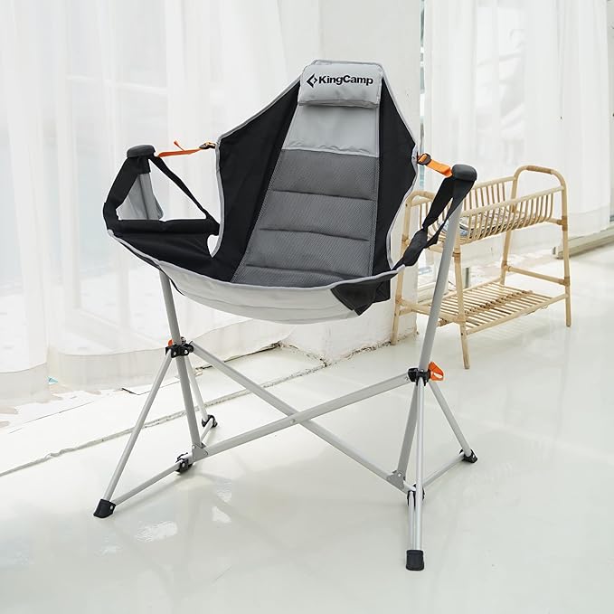 KingCamp Hammock Chair with Footrest – Heavy Duty Swinging Rocking Camping Chairs for Adults up to 400lbs, Folding Portable Oversized Rocker with Cup Holder & Pillow for Outdoor Beach Lawn RV Sports - Image 2