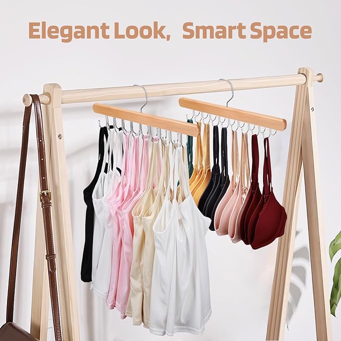 2 Pack Bra Hanger for Closet Organizer, Premium Wooden Tank Top Hangers - Image 2