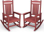 KINGYES Outdoor Rocking Chair Set of 2, High Density Polyethylene Patio Rocking Chairs with 330lbs Support for Adults, Dark Red by KINGYES