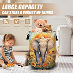Watercolor Elephant Sunflower Laundry Basket, Foldable Wild Animals Laundry - Image 2