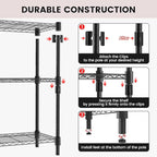 Xcity Storage Shelves, 3 Tier Heavy Duty Metal Shelving Unit with Wheels, 1050 LBS Capacity Adjustable Steel Wire Shelf Organizer for Pantry, Kitchen, Garage, 14" D x 24" W x 30" H, Black - Image 6