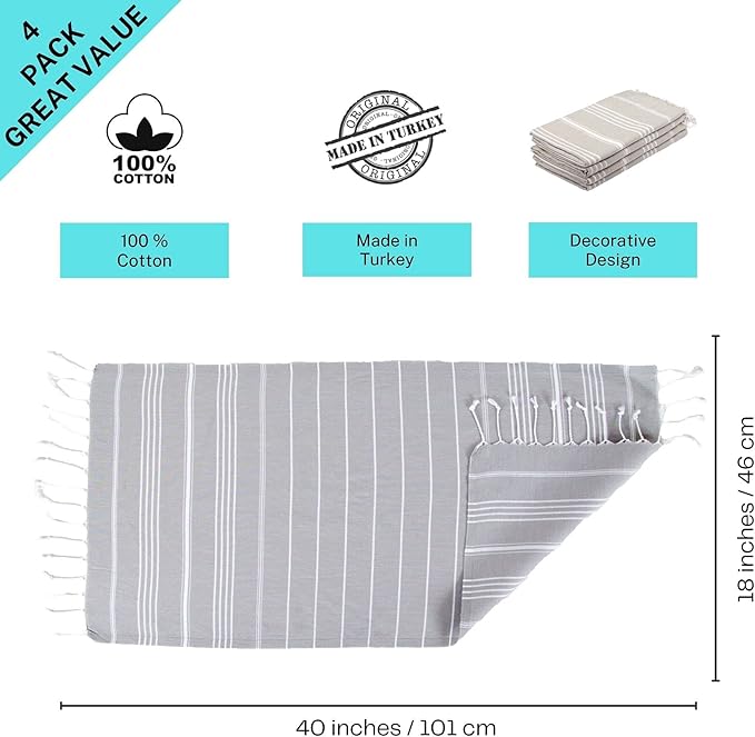 Clotho 4 Pack Silver Gray Turkish Hand Towels - Image 2