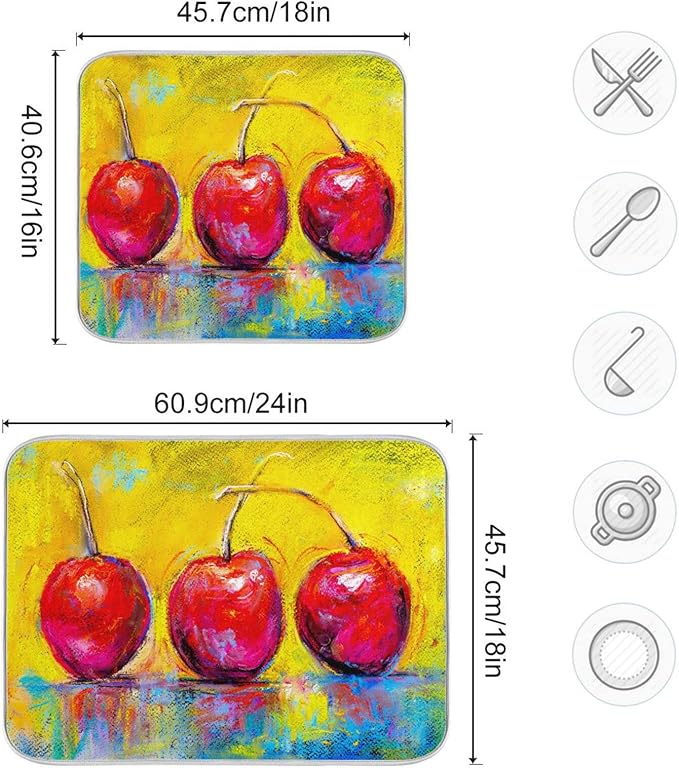 Red Apple On Yellow Background Dish Drying Mat - Image 3