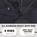 PURPLE LEAF 9' X 11.5' Patio Umbrella with Base Outdoor Cantilever Rectangle Umbrella Offset Umbrella with 360-degree Rotation for Garden Deck Pool Patio, Grey - Image 6