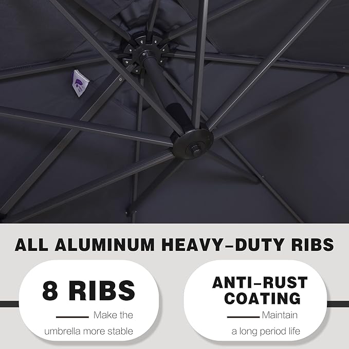 PURPLE LEAF 9' X 11.5' Patio Umbrella with Base Outdoor Cantilever Rectangle Umbrella Offset Umbrella with 360-degree Rotation for Garden Deck Pool Patio, Grey - Image 6