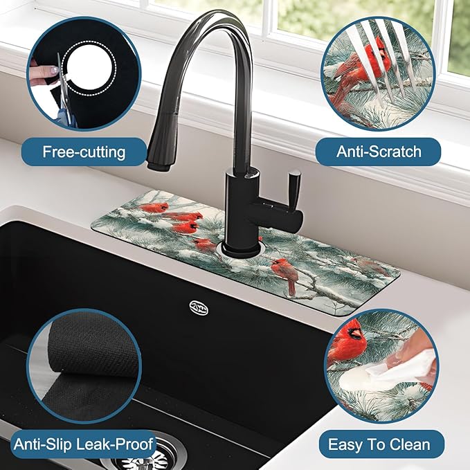 Winter Sink Faucet Absorbing Mat Cardinal Christmas Super Absorbent Fast Drying - Image 4