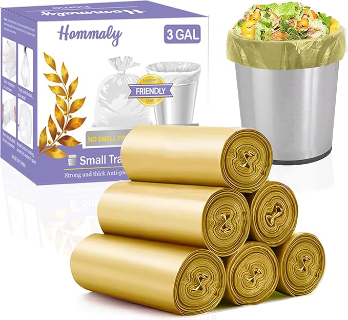 3 Gallon 180pcs Small Gold Trash Bags Plastic Strong Gold Garbage Bags by HOMMALY