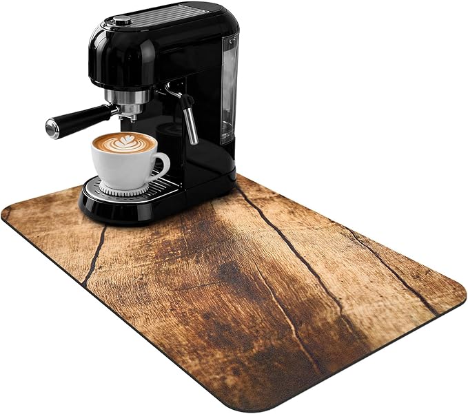 Coffee Mat 24x16 Inch, Wood Grain Cracks Design, Absorbent Hide Stain Rubber by Unknown