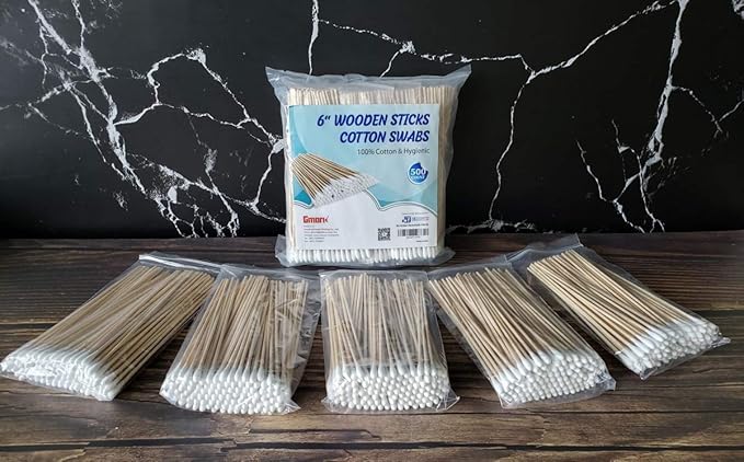 Gmark 500pcs Count 6" Cotton Swabs Wooden Sticks Cotton Tipped Applicator - Image 3