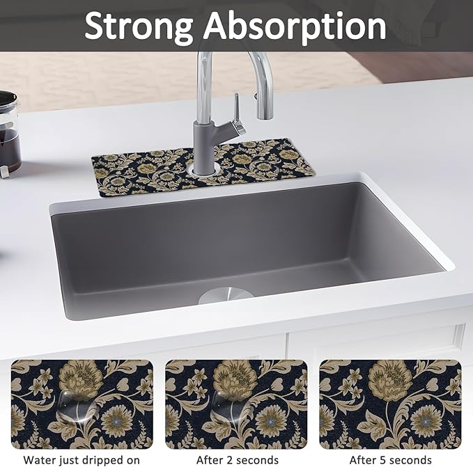 2PCS 15" X 5.5" Kitchen Sink Splash Guard Faucet Mat Floral Flower Super - Image 3