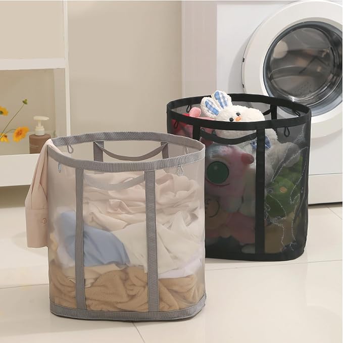 Mesh Bag with Handles, Collapsible Laundry Basket, Foldable Laundry Bag - Image 3