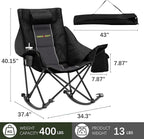 Oversized Rocking Camping Chair with Headrest & Cup Holder - 400lbs Capacity, 600D Oxford Fabric, Easy Fold Portable Outdoor Rocker Chair for Camping, Backyard, Beach, Deep Gray - Image 3