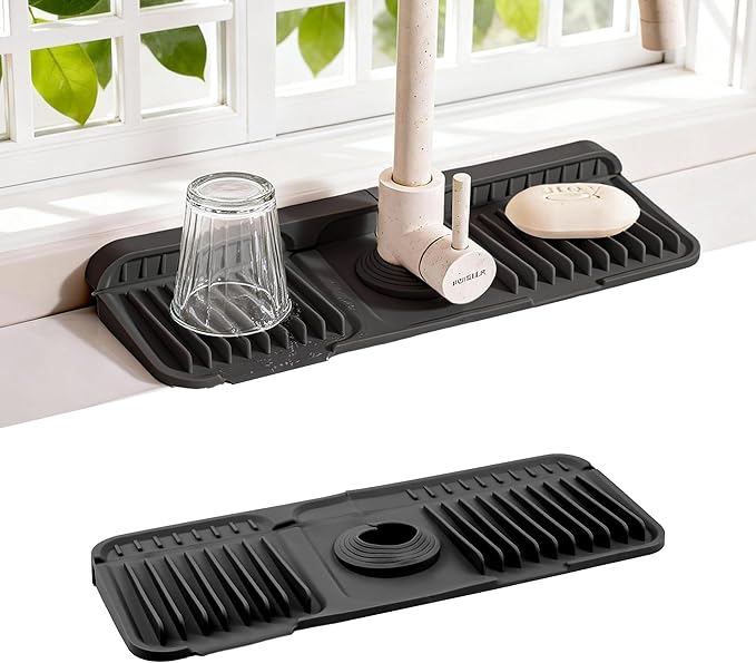 Faucet Mat for Kitchen Sink, Snap-On Design & 7°slope Fast Drain, Folding Sink by ZJWZLG