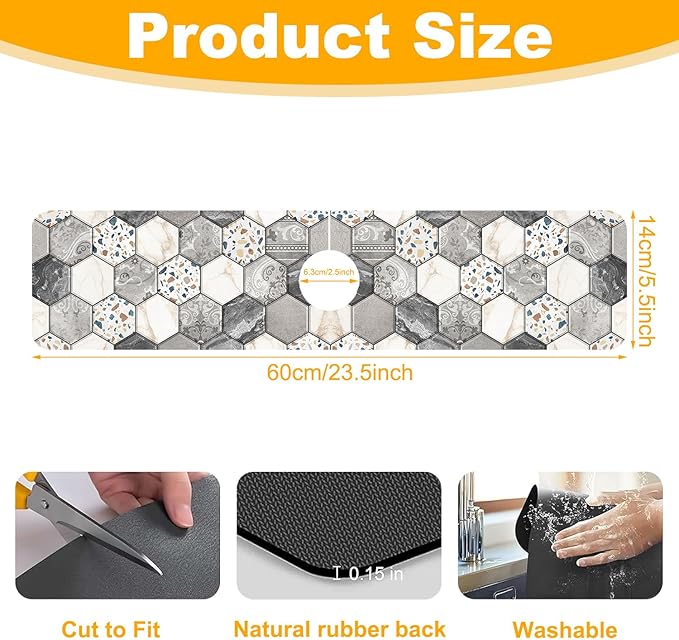 2 Pack Hexagon Marble Sink Splash Guard Faucet Mat Gold Glitter Lines Marble - Image 2
