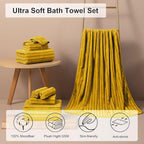 8 Pcs Yellow Cabana Stripe Polyester Bath Towel Set Oversize Bath Sheet-2 - Image 2