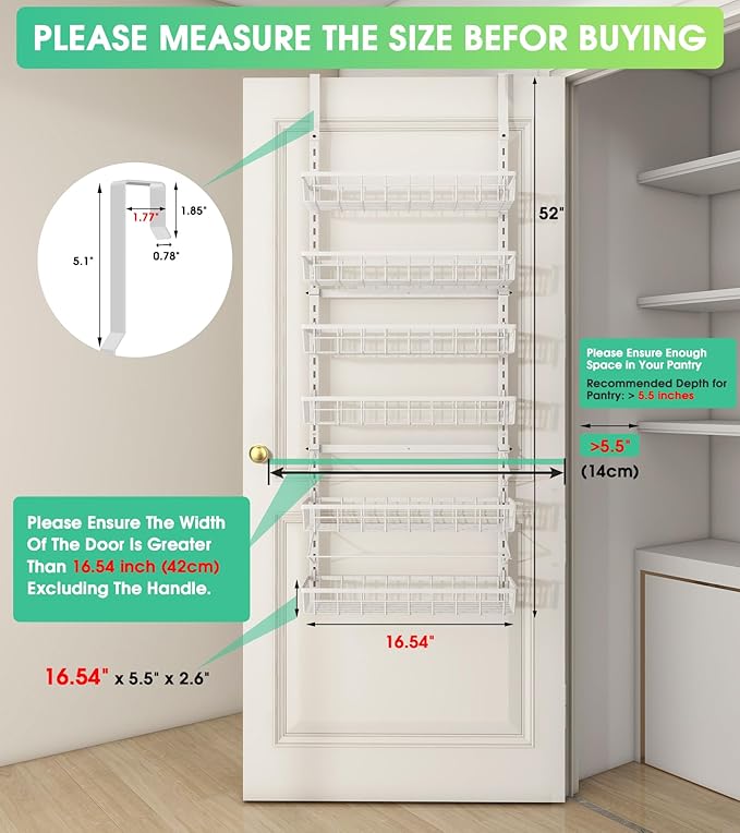 Over The Door Pantry Organizer, Wall Mount Spice Rack, Pantry Hanging Storage - Image 2