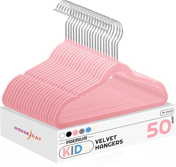 HOUSE DAY 14 Inch Kids Velvet Hangers 50 Pack, Durable Big Kids Hangers by HOUSEDAY