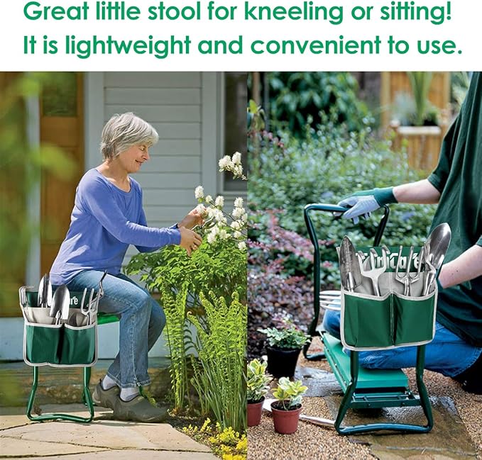 TomCare Upgraded Garden Kneeler Seat Widen Soft Kneeling Pad Garden Stools Garden Bench with 2 Large Tool Pouches Outdoor Foldable Gardening Gifts for Women Men Gardeners, Green - Image 7