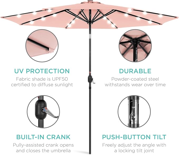 Best Choice Products 10ft Solar Polyester LED Lighted Patio Umbrella w/Tilt Adjustment and UV-Resistant Fabric - Image 5