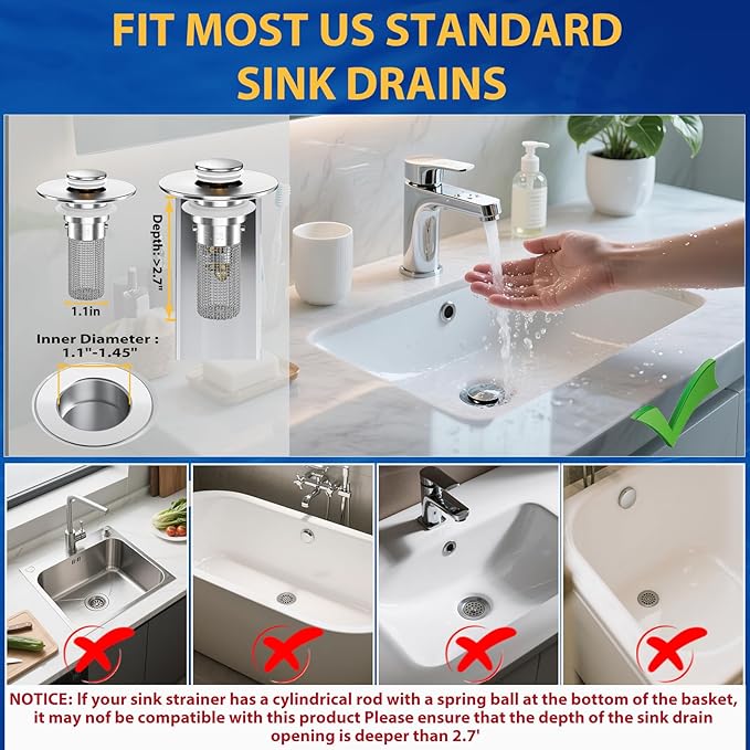 Bathroom Sink Drain Strainer, Pop-Up Bathroom Sink Stopper - Image 6